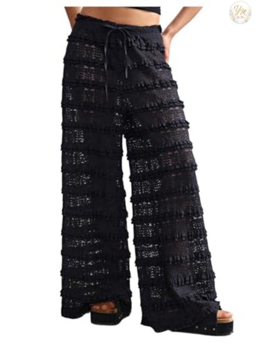 Women's Crochet Lace Wide Leg Palazzo Pants Beach Cover Up Vacation Outfits